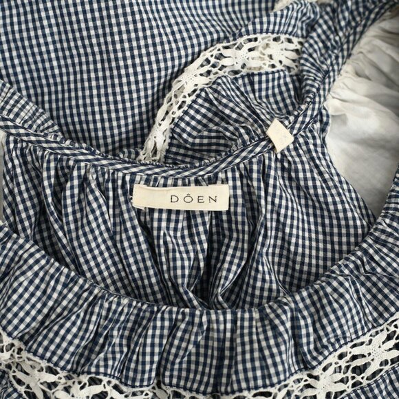 Doen Crochet Embroidered Lace Midi Dress Plaid Check Printed Ruffle XS - Picture 5 of 5